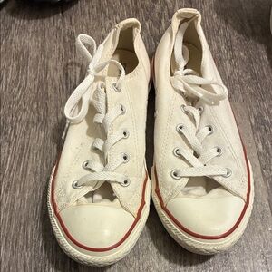 Converse Kids Low Top Sneakers in White with Red Trim